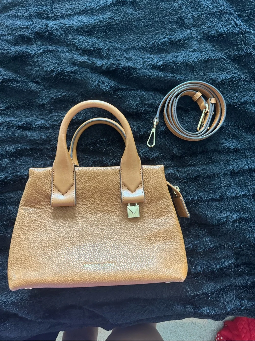 Michael Kors Cognac Pebbled Leather Satchel with Removable Strap